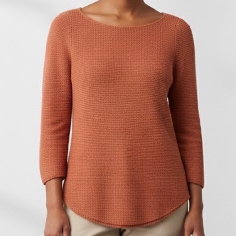 Lauren Ralph Lauren Burnt Orange Cotton Blend Boat Neck Knit Sweater M earthy